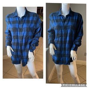 Express Men Blue checkered Plaid Buttoned Long Sleeve Shirt Top size Medium